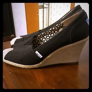 Toms Black Peep Toe Wedges